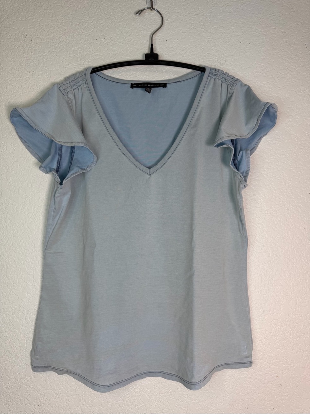 White House Black Market Light Blue V-Neck Flutter Sleeve Top, Size M